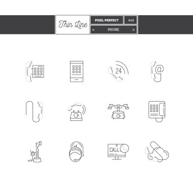 İnce çizgi Icon set Çağrı Merkezi, telefonları, bağlantı ince çizgi Icons set, vektör çizim