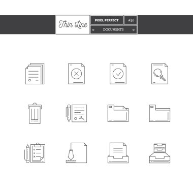 Belgeleri söylüyor set ince çizgi Icons set, vektör çizim