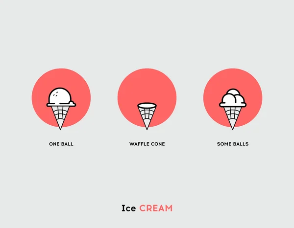 Zmrzlinový dezert v vaflových kuželetkých barvách — Stockový vektor