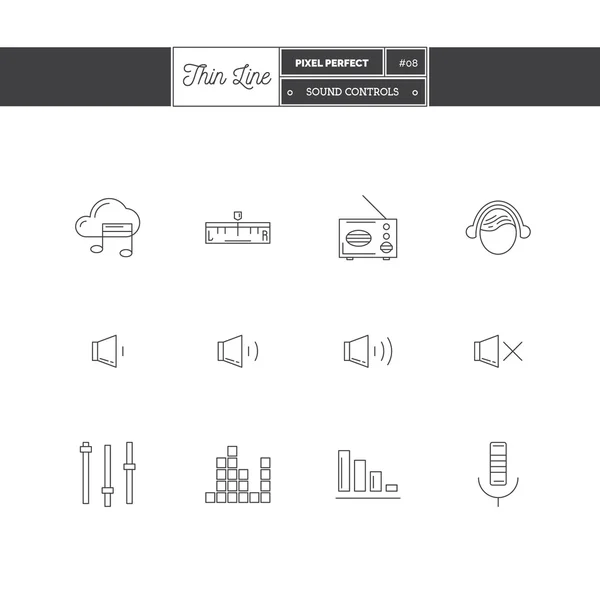 Conjunto de iconos de línea delgada de objetos de interfaz de usuario de reproductor multimedia minimalista moderno — Archivo Imágenes Vectoriales