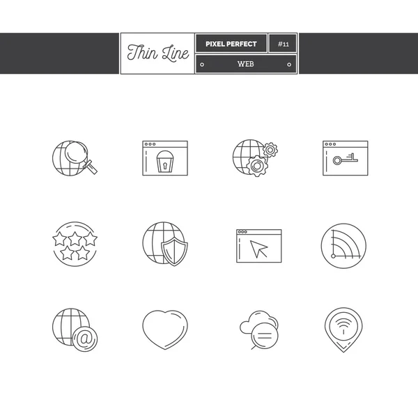 Set di icone a linea sottile di connessione globale, oggetti e strumenti eleme — Vettoriale Stock