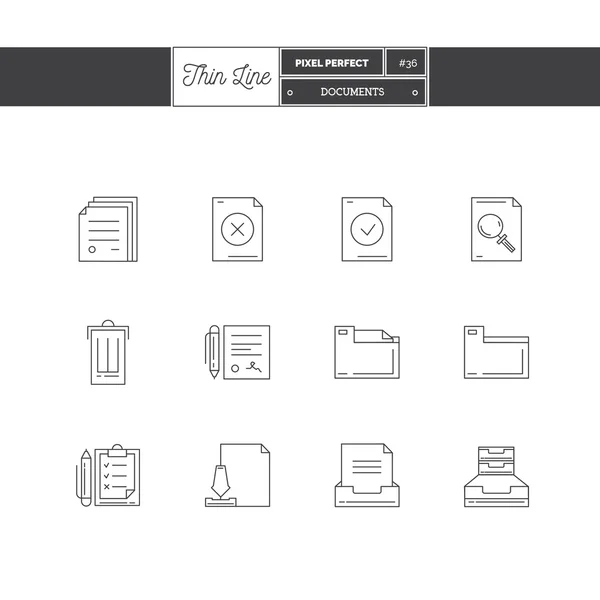 Documentos canta conjunto conjunto de ícones de linha fina, ilustração vetorial — Vetor de Stock