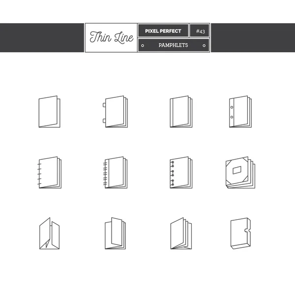 Broşürler, kataloglar, kitaplar, yalıtılmış nesne vektör simge stil tasarlamak. Satır Icons set. 