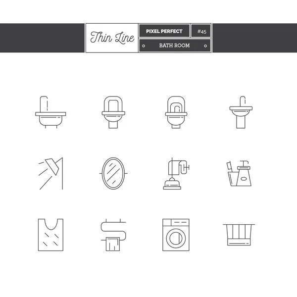 Liniensymbole Set von Bad-Icons gesetzt. Ladenmöbel, Haushaltsgegenstände und Haushaltsgeräte. — Stockvektor