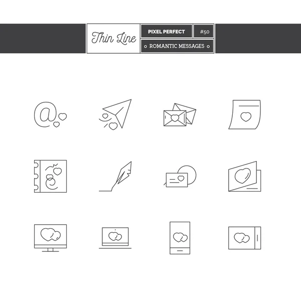 Lijn Icons Set van romantische berichten Icons Set. Liefde en romantische objecten. — Stockvector