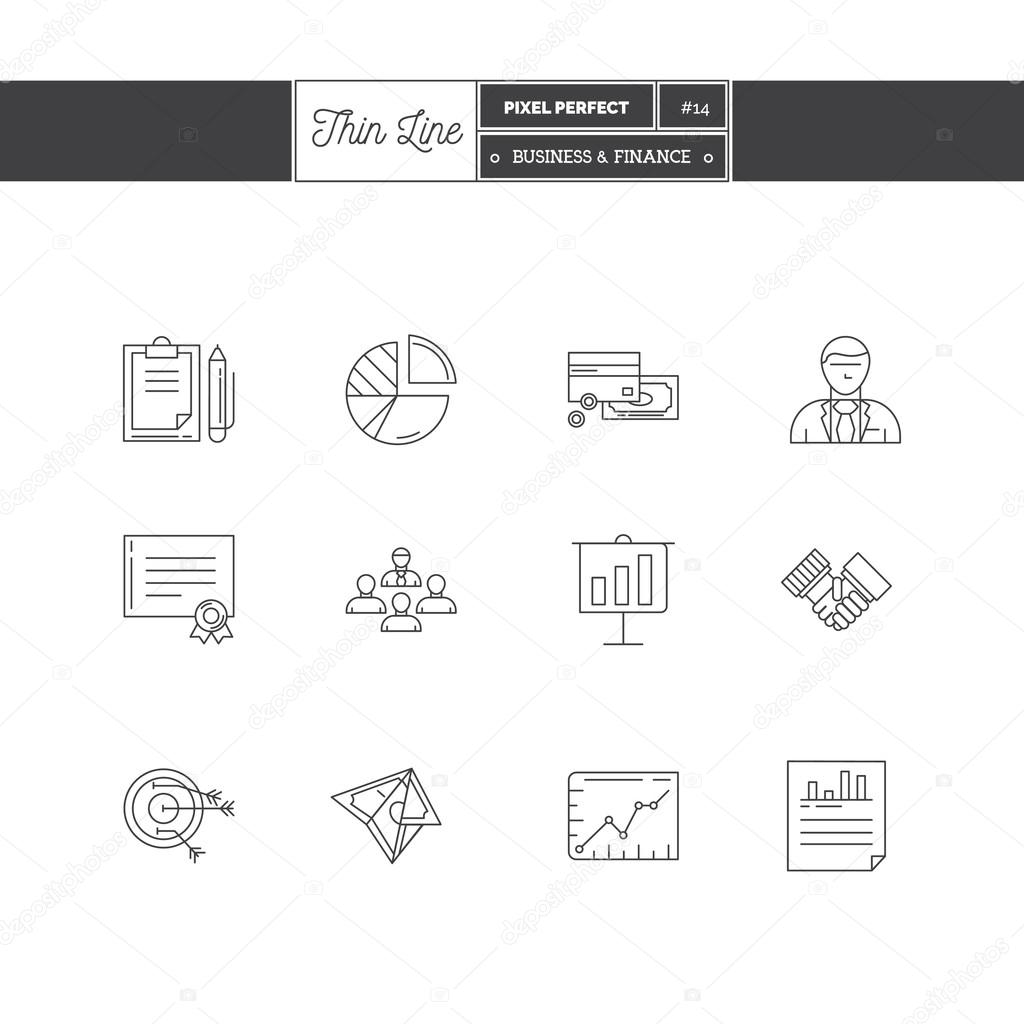 Thin line icon set of business, time management objects and tools elements. Management, job project. Logo icons. Vector illustration. Logo icons vector illustration