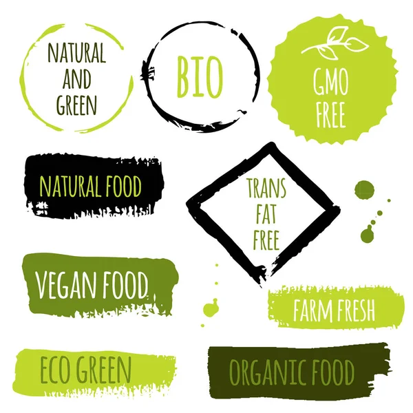 Healthy Food Icons Labels Organic Tags Natural Product Elements Logo — Stock Vector