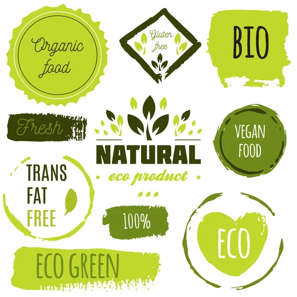 Symbole Für Gesunde Lebensmittel Etiketten Organische Etiketten Natürliche Produktelemente Logo — Stockvektor