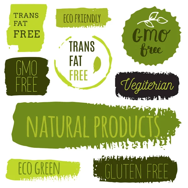 Healthy Food Icons Labels Organic Tags Natural Product Elements Logo — Stock Vector