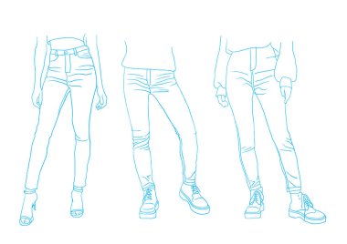 Kot pantolon koleksiyonu, Denim giysileri, Vektör illüstrasyonu