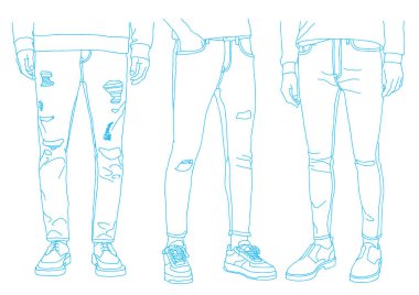 Kot pantolon koleksiyonu, Denim giysileri, Vektör illüstrasyonu