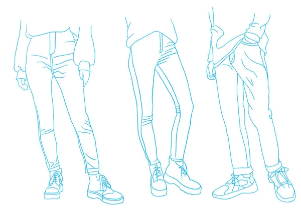 Kot pantolon koleksiyonu, Denim giysileri, Vektör illüstrasyonu