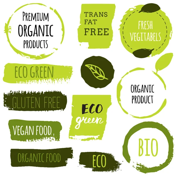 Healthy Food Icons Labels Organic Tags Natural Product Elements Logo — Stock Vector