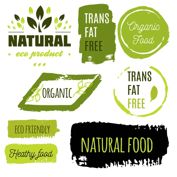 Friska Livsmedel Ikoner Etiketter Organiska Märken Naturliga Produktelement Logotyp För — Stock vektor
