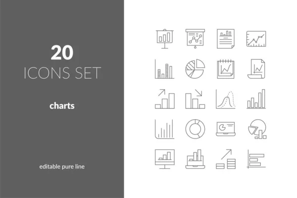 Conjunto Iconos Lineales Gráficos Crecimiento Beneficios Reducción Riesgos Aumentos Costos — Archivo Imágenes Vectoriales