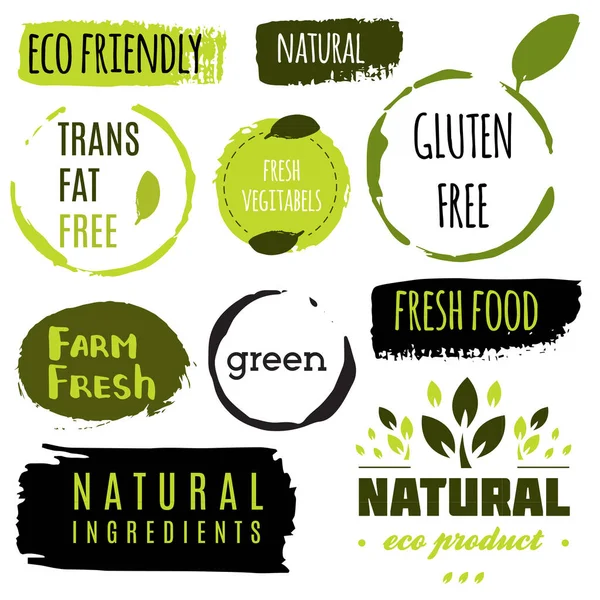 Иконки Здоровой Пищи Этикетки Органические Жетоны Элементы Натурального Продукта Логотип — стоковый вектор