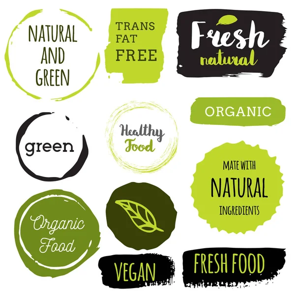 Healthy Food Icons Labels Organic Tags Natural Product Elements Logo — Stock Vector