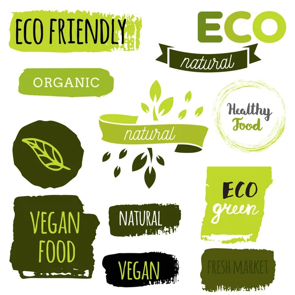 Iconos Comida Saludable Etiquetas Etiquetas Orgánicas Elementos Naturales Del Producto — Vector de stock