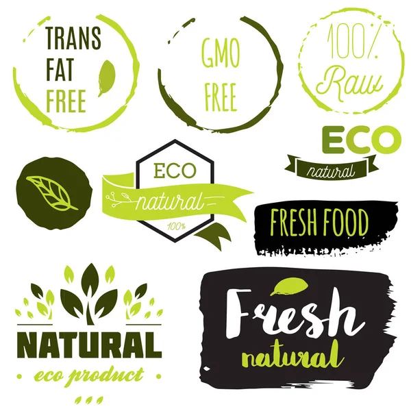 Healthy Food Icons Labels Organic Tags Natural Product Elements Logo — Stock Vector