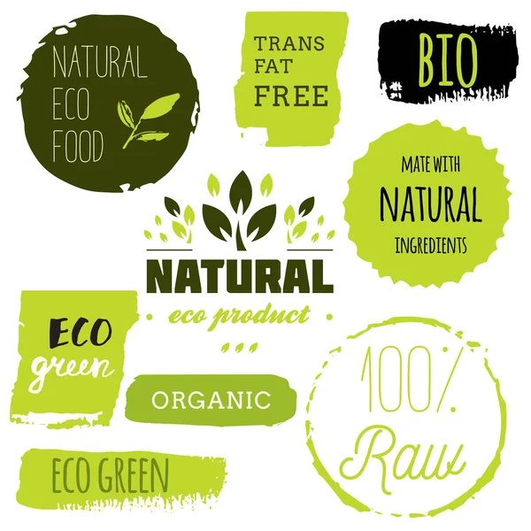 Icônes Aliments Sains Étiquettes Des Étiquettes Organiques Éléments Naturels Produit — Image vectorielle