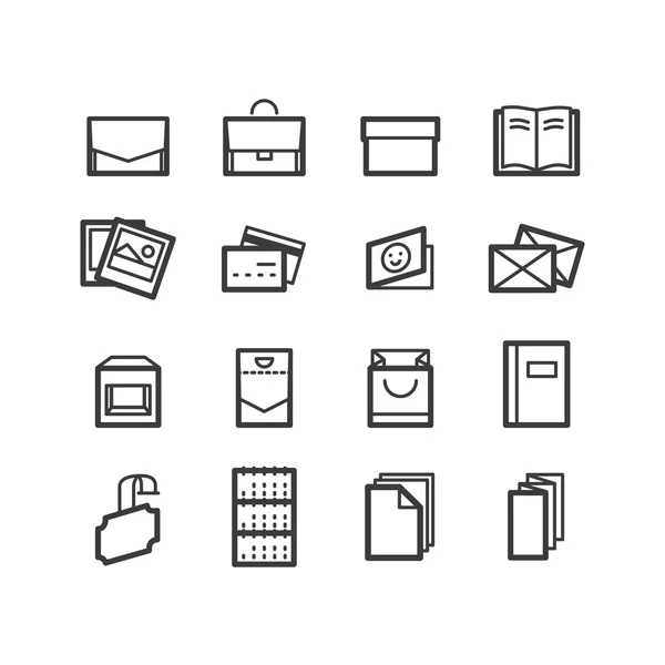 Symbole drucken. Papiersymbole. Ikonen für Druckprodukte. Design-Ikonen. — Stockvektor