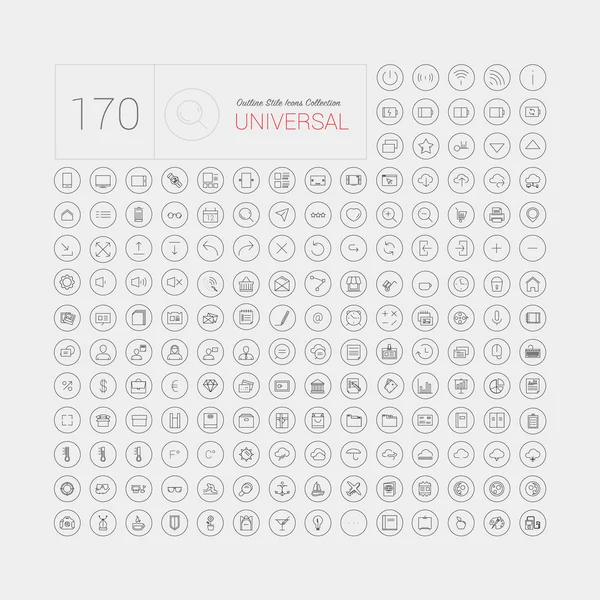 Ensemble d'icônes de ligne mince modernes universelles — Image vectorielle