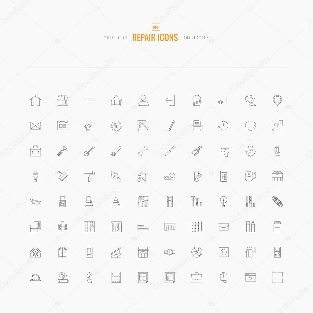 Repair icons. Line set for web and mobile