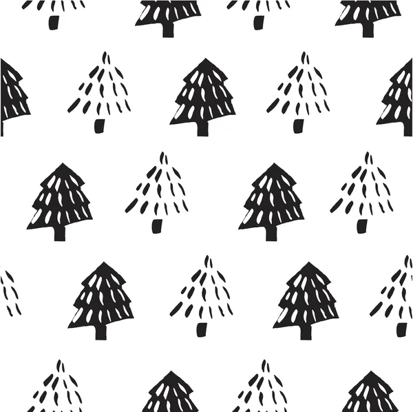 Boże Narodzenie bezszwowe drzewo wzór. Ręcznie rysowane tła dla projektowania i dekoracji tekstylnych, okładki, opakowania, papier pakowy. — Wektor stockowy