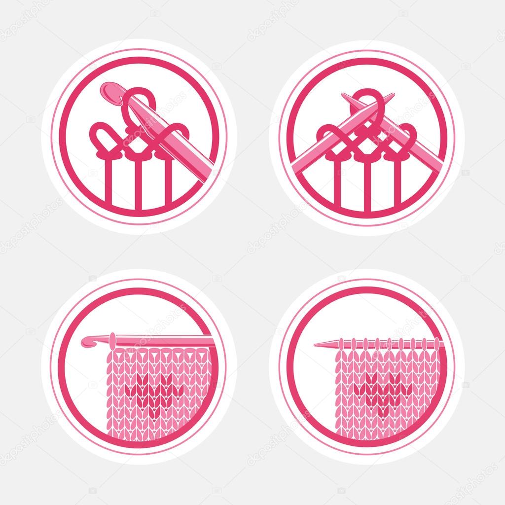 Set of vintage retro knitting badges, labels and logo elements, retro symbols.