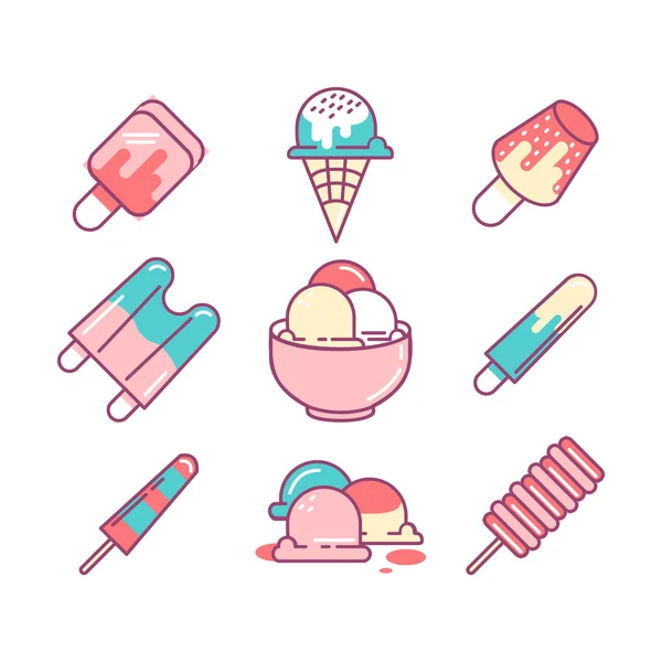 Ensemble d'icônes de ligne mince de couleur. Icônes de crème glacée isolées . — Image vectorielle