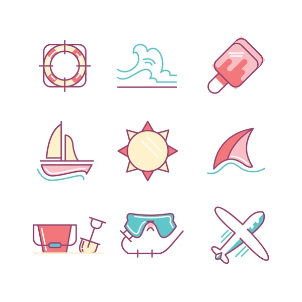 Set of Isolated Modern Minimalistic Simple Beach Thin Line Color Icons. — Stock Vector