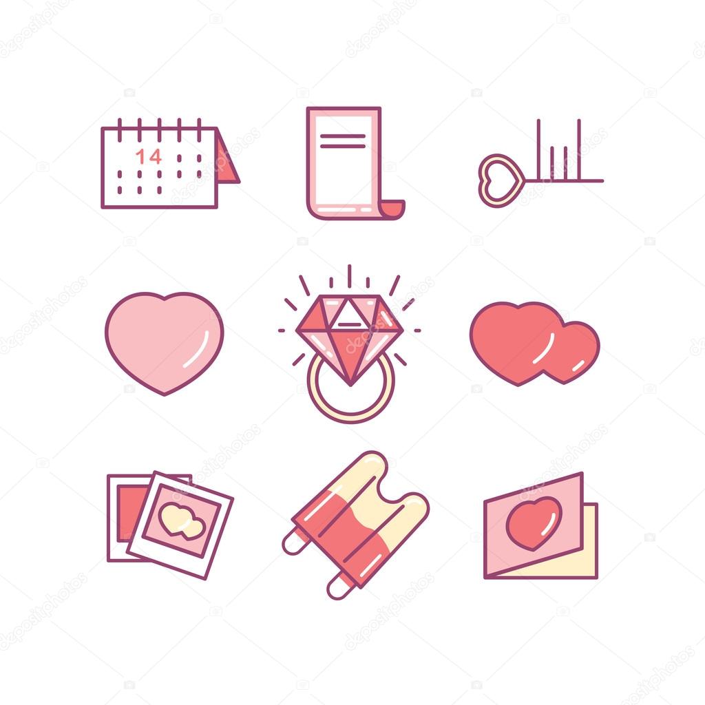 Valentines day line icon set. Love, wedding romantic icons.
