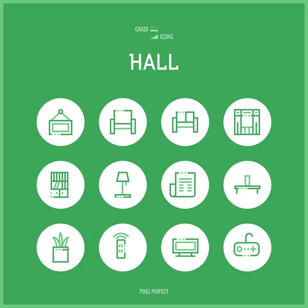 Lijn colorfuul iconen set hall en Home kamer — Stockvector