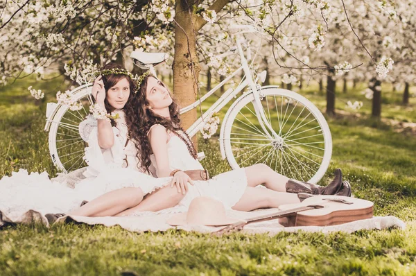 Picnic in cherry blossom — Stock Photo, Image