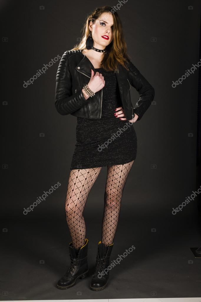 Sexy girl in black leather jacket Stock Photo by ©runzelkorn 109121104