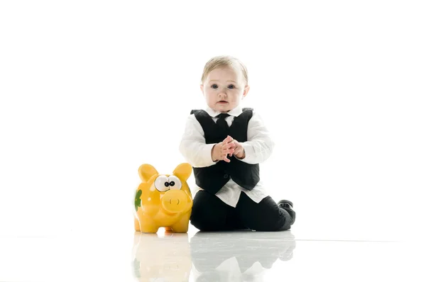 Business Baby with piggybank — Stock Photo, Image