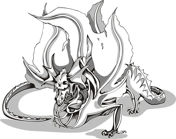 Croquis noir et blanc d'un dragon — Image vectorielle