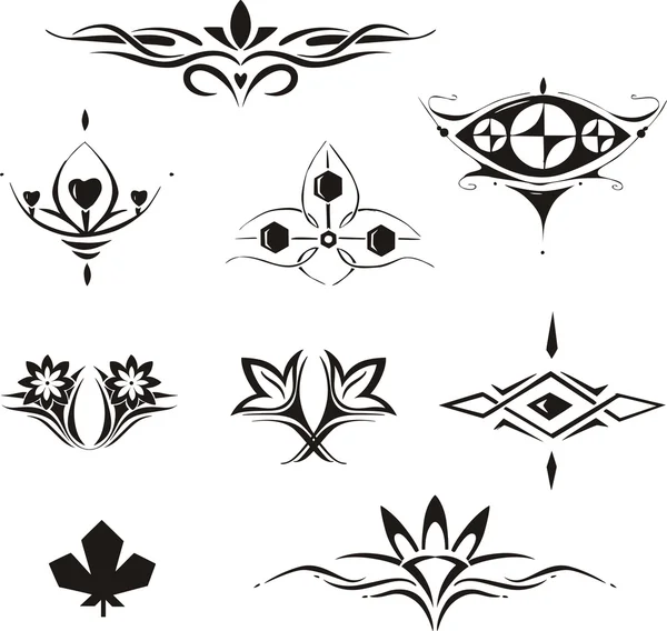 Éléments décoratifs floraux symétriques — Image vectorielle