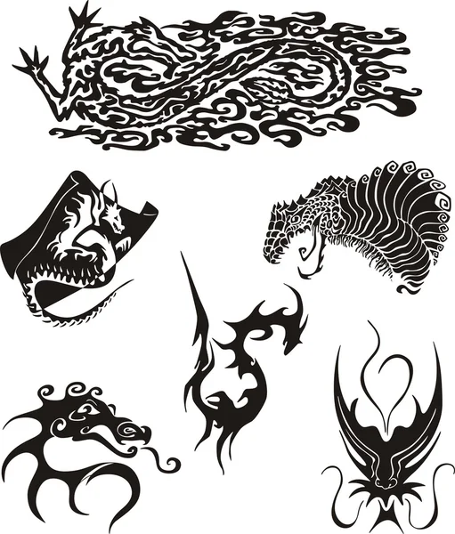 Set di tatuaggi drago — Vettoriale Stock
