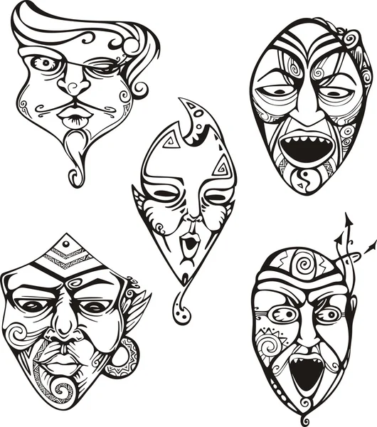Ensemble de masques masculins carnaval — Image vectorielle