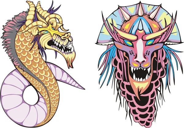 Två färgglada kinesiska drakar — Stock vektor