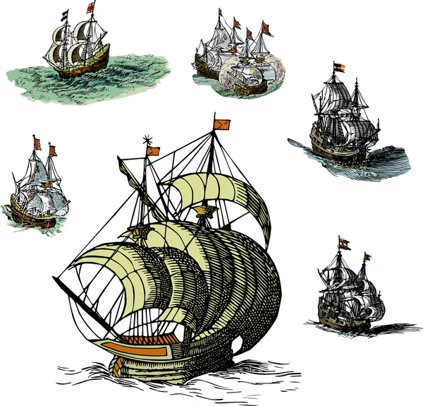 Conjunto de viejos barcos de vela — Archivo Imágenes Vectoriales