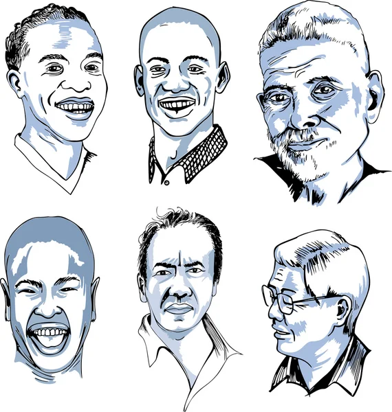 Conjunto de diversas faces masculinas — Vetor de Stock