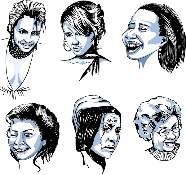 Set van diverse vrouwelijke gezichten — Stockvector