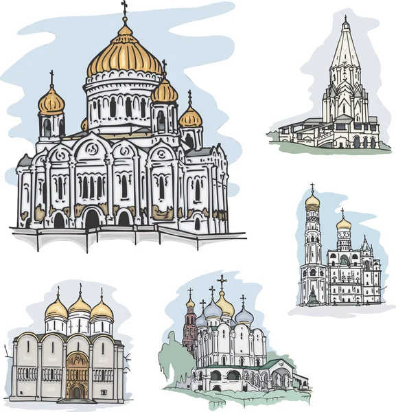 Églises et cathédrales célèbres à Mosocw, Russie — Image vectorielle