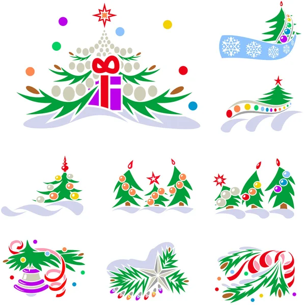 Ensemble de décorations de vacances d'hiver avec sapins — Image vectorielle