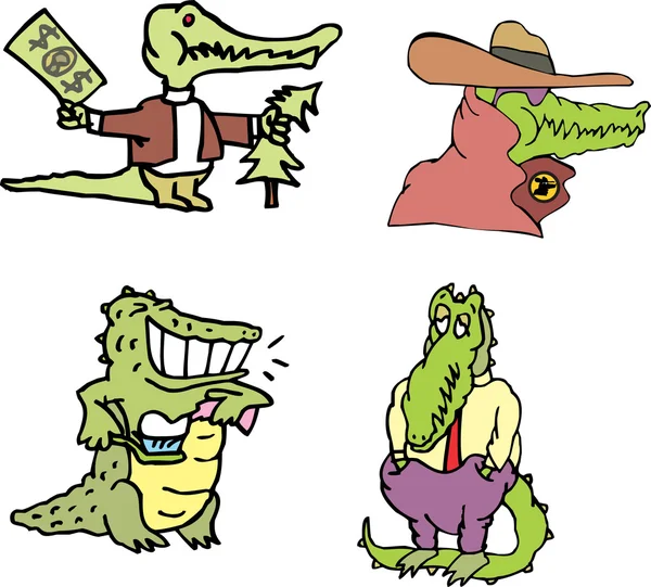 Set di alligatori umani-simili a fumetti (crocomen ) — Vettoriale Stock