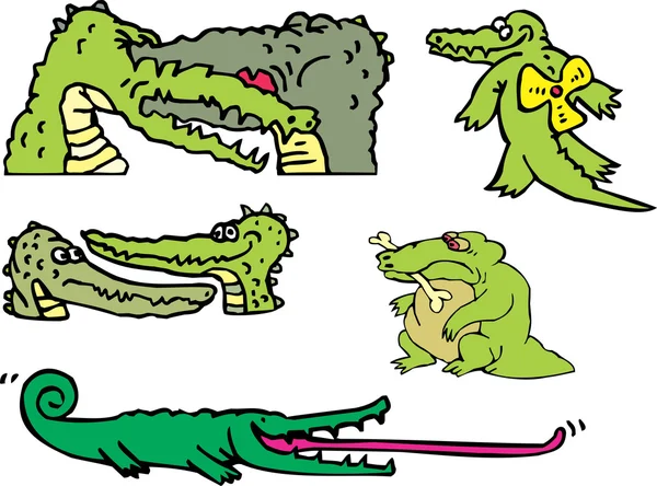 Ensemble d'alligators comiques et de crocodiles amusants — Image vectorielle