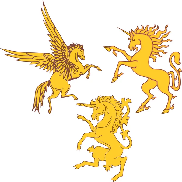 Set van mythische heraldische eenhoorns en pegasus — Stockvector