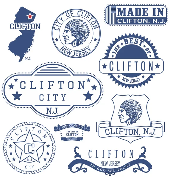 Clifton City, nj, allgemeine Briefmarken und Schilder — Stockvektor